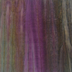 May include: Abstract watercolor painting with vertical streaks of color. The artwork features a blend of purple, green, and brown hues, creating a textured, flowing effect. The piece evokes a sense of depth and movement.