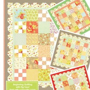 May include: A quilting pattern for a quilt called "Hankies" with a green, brown, and red border. The pattern includes instructions for making a simple classic block and a super easy border. The pattern is by Fig Tree & Co.
