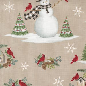 Snowman & Cardinal - Fog - Winter Friends by Deb Strain for Moda, cotton fabric sold by the quarter yard, choose your cut