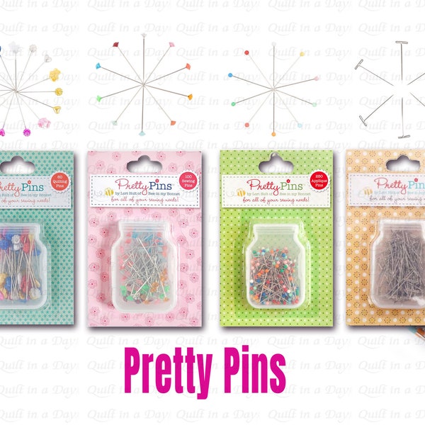 Pretty Pins, Lori Holt Designs, Riley Blake Designs Pretty Sewing Pins, Bee in my Bonnet, Blocking Pins, Quilting Pins, Head Pins, Applique