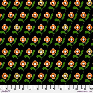 Skull Flowers - Black - Witchy Ways by Cori Dantini for Free Spirit, cotton fabric sold by the quarter yard, choose your cut