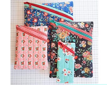 Hemingway Pouch Pattern by Kristina Brinkerhoff - Quilted zipper pouch bag pattern