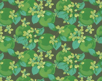 Orange Blossom - Green - Nation of Flowers from Free Spirit Fabrics, sold by the quarter yard