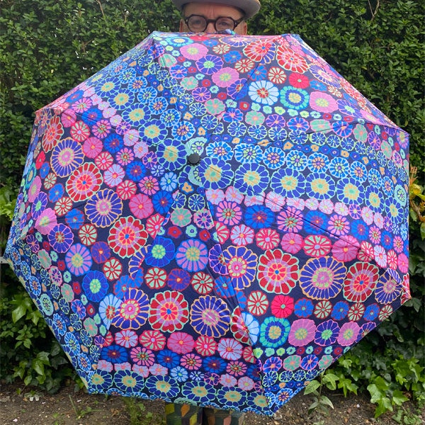 Exclusive! Beautiful printed umbrella with Kaffe Fassett's Row Flowers design, Two Styles Available Hurry While Supplies Last
