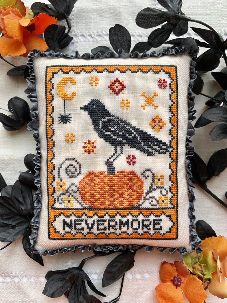 A Raven's Reply Halloween Cross Stitch Pattern by Misty Pursel for Luminous Fiber Arts Etsy