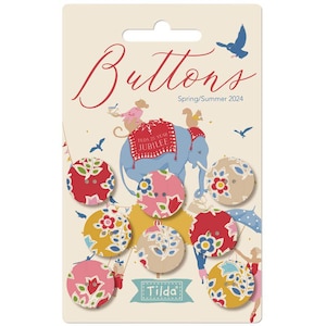 Tilda Jubilee Farm Flower Buttons 0.72 in (18mm) 8 pcs - Fabric covered buttons