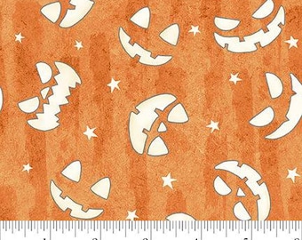 Jack-o-Lantern Faces - Orange - Glow - Ghosts in the Graveyard from Henry Glass Fabrics, sold by the quarter yard, choose your cut