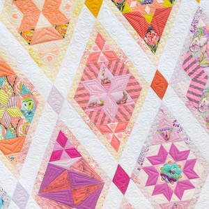 Tula Pink&#39;s Exclusive Queen of Diamonds Block of the Month Quilt Kit is Beautiful Paper Pieced Kit & Bonus Acrylic Templates