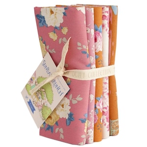 Sunday Brunch by Tilda Pink 5 Piece Fat Quarter Bundle - Soft floral picnic designer fabric