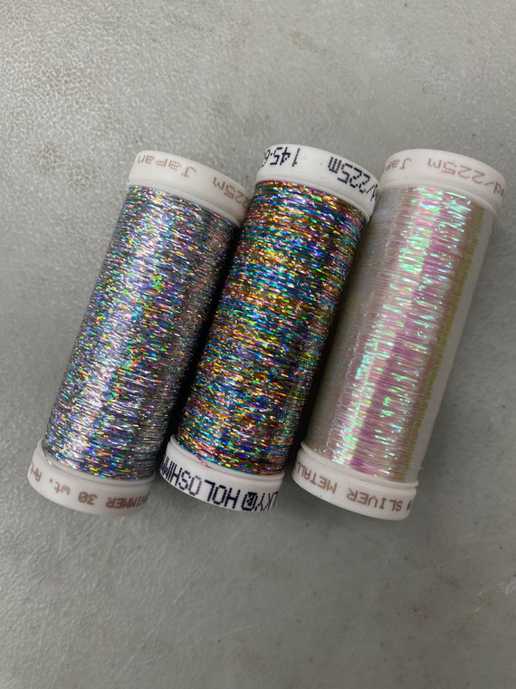Metallic Shimmer Thread in Various Colors, Dark Multi Colored Holoshimmer  Thread, Gold Shimmer Thread, Silver Metallic Thread 