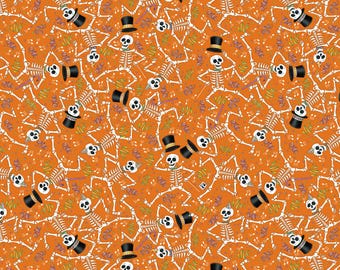 Dancing Skeletons - Orange - Spooky Cute Halloween by Mary Engelbreit for Free Spirt Fabrics, sold by the quarter yard, choose your cut