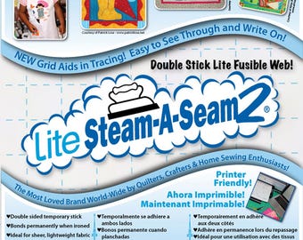 Steam A Seam 2 Lite 9in x 12in 5 Pieces of Double stick Lite Fusible Web for a Temporary Stick or Bonds Permanently when Ironed