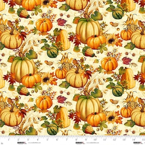 Pumpkins - Cream - Autumn Fields by Art Loft for Studio E, cotton fabric sold by the quarter yard, choose your cut