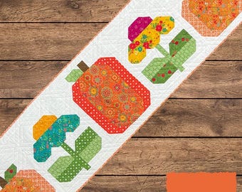 Pumpkin and Petals Table Runner Pattern by Elizabeth Hernandez - Floral pumpkin fat quarter friendly quilt pattern