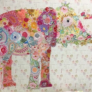 Lulu Elephant Collage Pattern By Laura Heine - Fiberworks fabric collage elephant quilt pattern