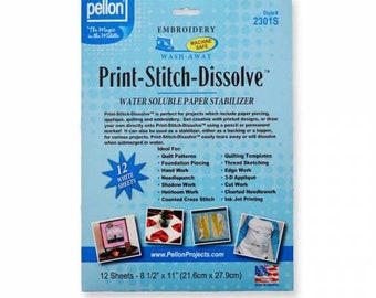 Water Soluble Stabilizers, Print-Stitch-Dissolve White 12- 8-1/2in x 11in Sheets, Stabilizers for Embroidery, All Sold Separately
