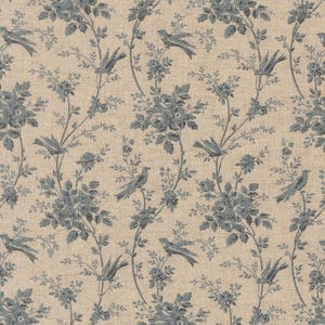 Mochi Linen Canvas - Birds - Pearl Blue - Fleur de Paris - Moda, sold by quarter yard