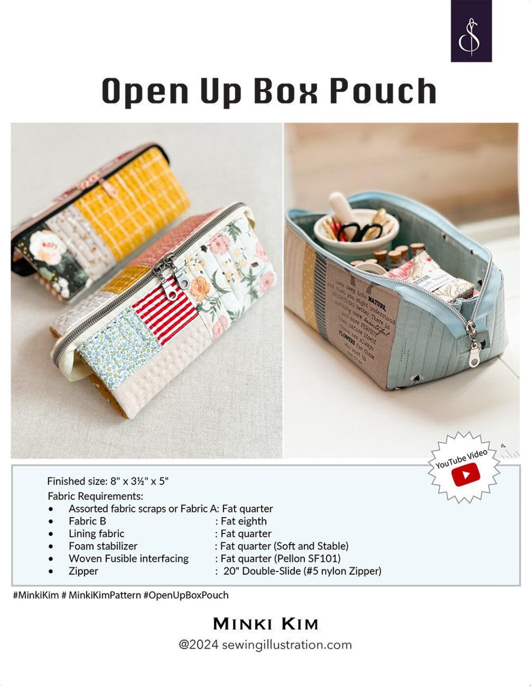 Open up Box Pouch Pattern by Minki Kim - Perfect Zipper Pouch Quilted ...