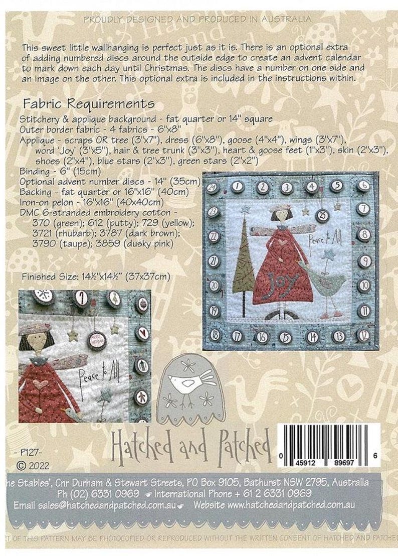 Peace and Joy Wall Hanging Pattern by Anni Downs for Hatched and Patched image 2