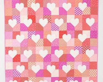Patchwork Hearts Quilt Pattern by Quilty Love- 3 sizes included, precut friendly heart quilts for Valentine's Day