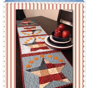 Patchwork Patriotic Table Runner by Shabby Fabrics, Patriotic Table Topper, Stars and Strips Quilt, 4th of July Project for Quilters