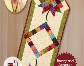 Schema per quilting digitale, schema per quilting con ritagli di tavolo, quilt in un giorno, download immediato, runner da tavolo, Ringraziamento, stagionale, 4 luglio