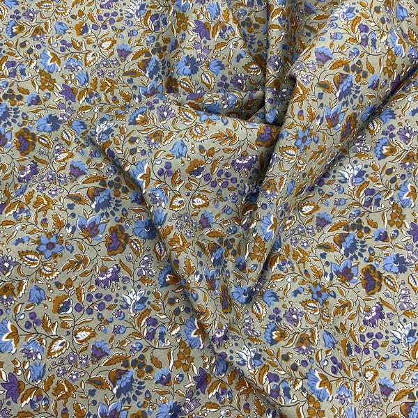 Tonal Folk Floral - Moss Green - LAWN - OSKikka by Hokkoh, sold by the quarter yard