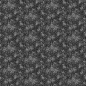 May include: A repeating pattern of small white skulls and crossbones on a dark gray background. The design is densely packed, creating a textured appearance. This pattern is suitable for fabric, wallpaper, or other decorative applications.