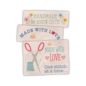 Lori Holt Made With Love Woven Label Pack - 3 designs, 15 labels