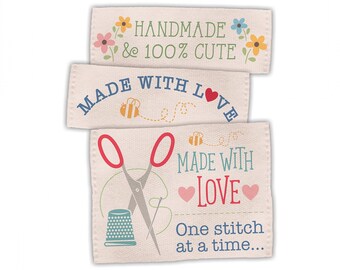 Lori Holt Made With Love Woven Label Pack - 3 designs, 15 labels