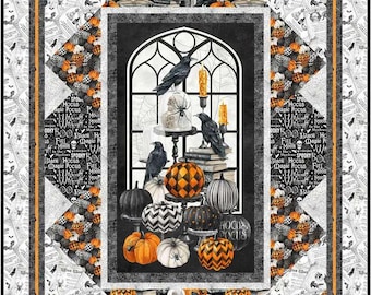 Pages Upon Pages Quilt Pattern - Spooky Halloween and fall raven, pumpkin, and library quilt pattern