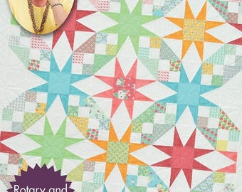 Downloadable Quilt Pattern, Roundabout Stars, Quilt in a Day, Instant Download, Print Now, Print From Home, Save Time, Geometrical Stars