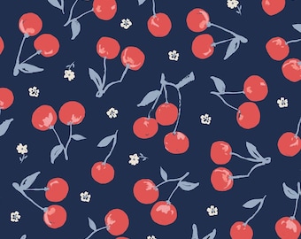 Cherries - Navy - Jubilant for Cloud9, sold by the quarter yard
