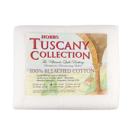 Hobbs Tuscany Bleached Cotton Batting TWIN 72x96, Hobbs Twin Bed Batting, Quilting  Batting 