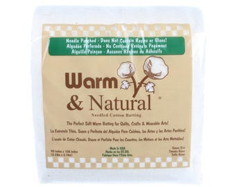 100% cotton Warm & Natural Quilt Batting for quilts crafts and wearable arts - Queen size needled cotton batting
