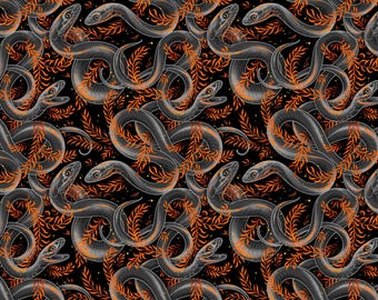 Sneaky Snakes - Black - Costumes & Cobwebs for Free Spirit, fabric sold by the quarter yard