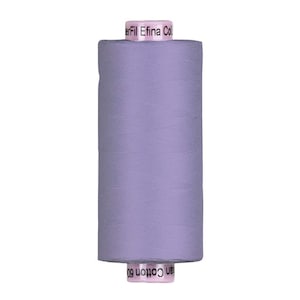 May include: A spool of lavender-colored thread, labeled "Efilna Cotton 60." The thread is tightly wound around a cylindrical core. The spool is designed for sewing and crafting projects.