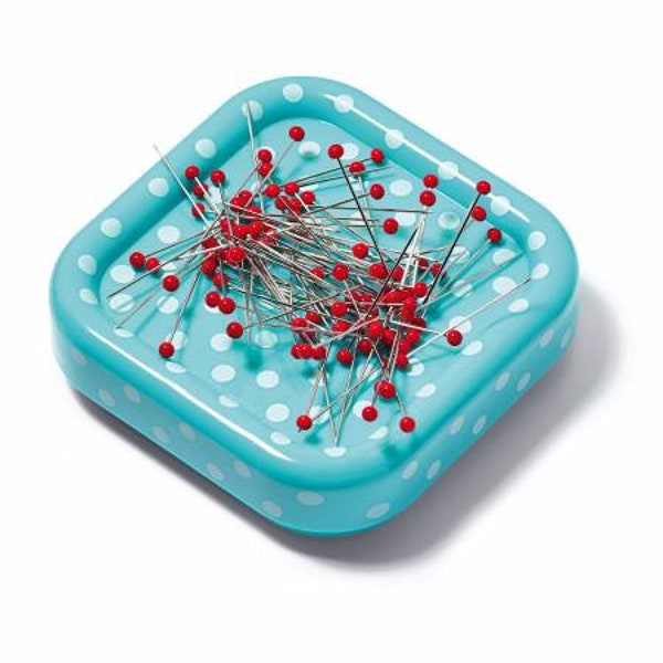 Magnetic Pin Cushion by Prym Love, with Pins Comes With 100 Red Pins, Super Cute Blue and Polka Dot Pin Cushion, Great Gift Idea