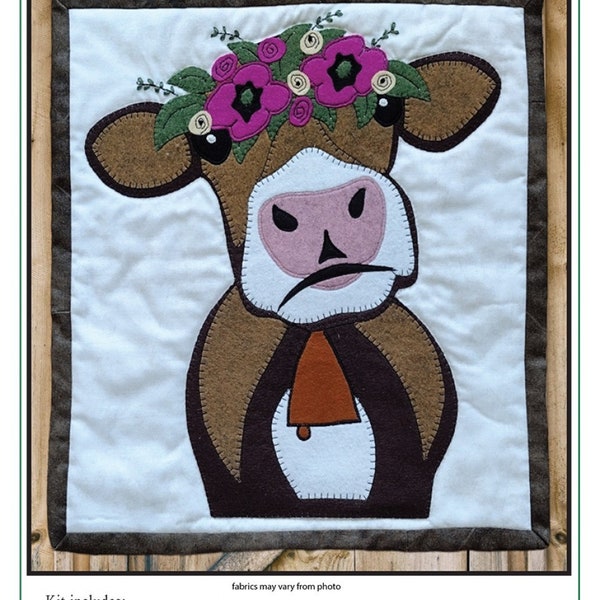 Brown Cow Wall Hanging Quilt Kit by Rachels of Greenfield, DIY Wall Quilt Kits, Cute Animal Quilts, Farm Quilt, Pattern for Animal Lovers