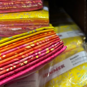 Bali Palettes Summer Fat Quarter Bundle 12 pcs are Super Cute and in Bright Pink, Yellow, and Orange Batik Prints