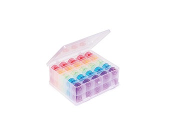 Double Sided Rainbow Bobbin Box by Hemline, Bobbin Storage Organizer Box, 50 pc Bobbin Thread Holder