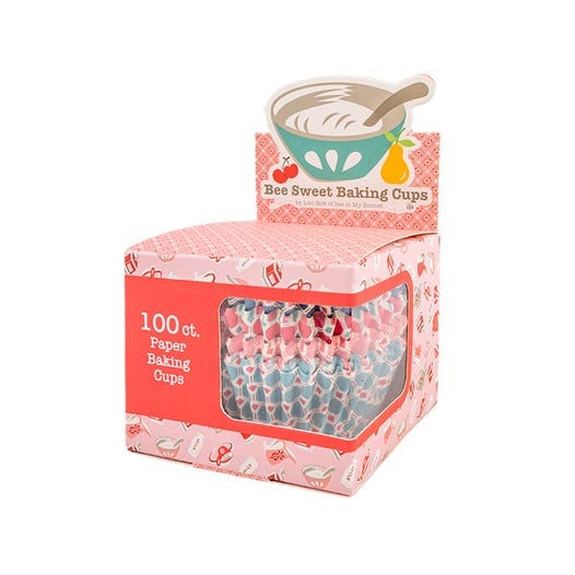100 count Cupcake Liners by Lori Holt, Paper Sweet Treat Cups, Vintage Themed Cupcake Liners for birthday, Tea Party Baking Muffin Liners