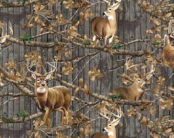 Deer - Charcoal - Realtree Plank by Print Concepts, cotton fabric sold by the quarter yard, choose your cut