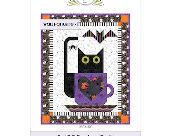 CatBOOccino Quilted Wall Hanging Pattern by Sherri Noel - Cute Halloween cat quilt pattern