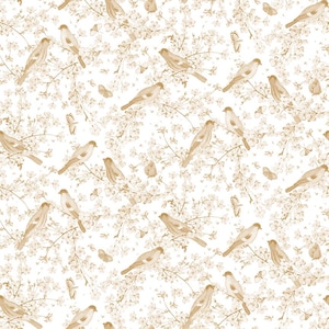Tonal Birds and Blooms - Cream - Romance from Blank Quilting, sold by the quarter yard, choose your cut