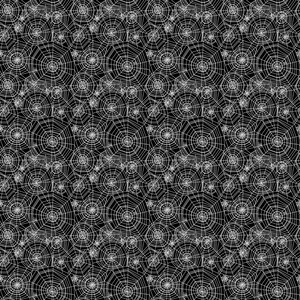 May include: A repeating pattern of white spiderwebs against a black background. The webs are circular with a detailed, radial design, creating a textured, Halloween-themed aesthetic. The pattern is dense and covers the entire surface.