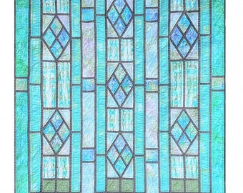 Abigail's Window Quilt Pattern by Minay Sirois for Black Cat Creations - Satined glass inspired diamond quilt pattern