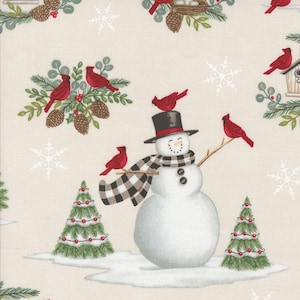Snowman & Cardinal - Snowy White - Winter Friends by Deb Strain for Moda, cotton fabric sold by the quarter yard, choose your cut