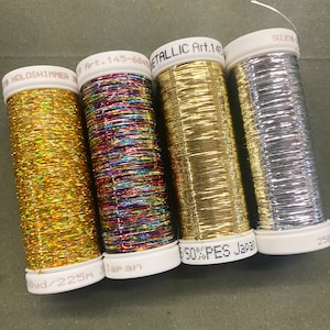 Metallic Shimmer Thread in Various Colors, Dark Multi Colored Holoshimmer Thread, Gold Shimmer Thread, Silver Metallic Thread
