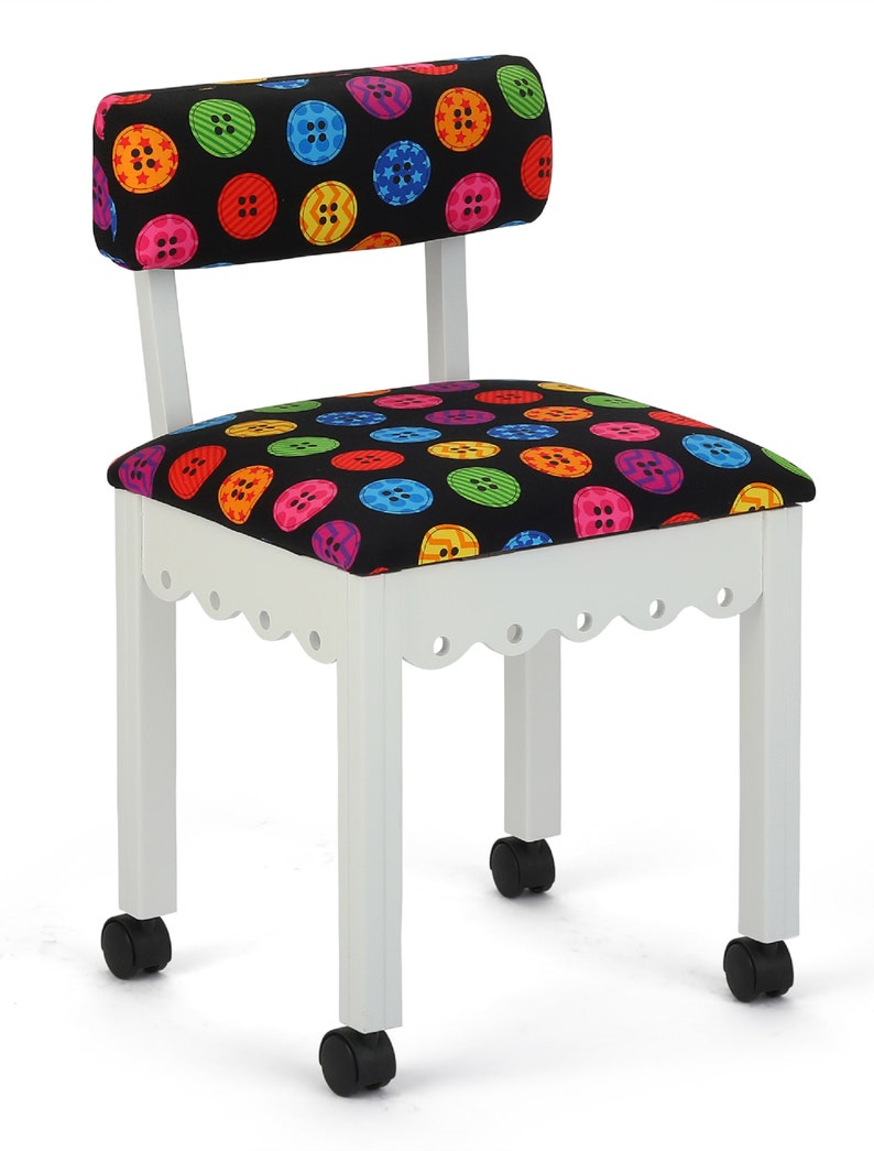 Arrow Wood Sewing and Craft Chair with Gingerbread Design Girly Print Button Pattern White Chair Craft Chair